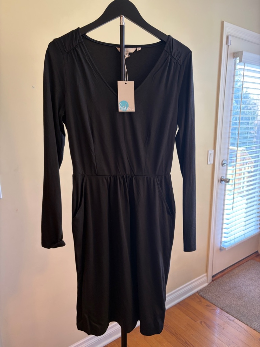 Boden Black Long-Sleeve V-Neck Dress